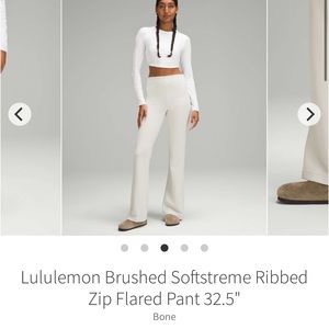 lululemon athletica Bone Brushed Softstreme Ribbed Zip Flared Pants size 4